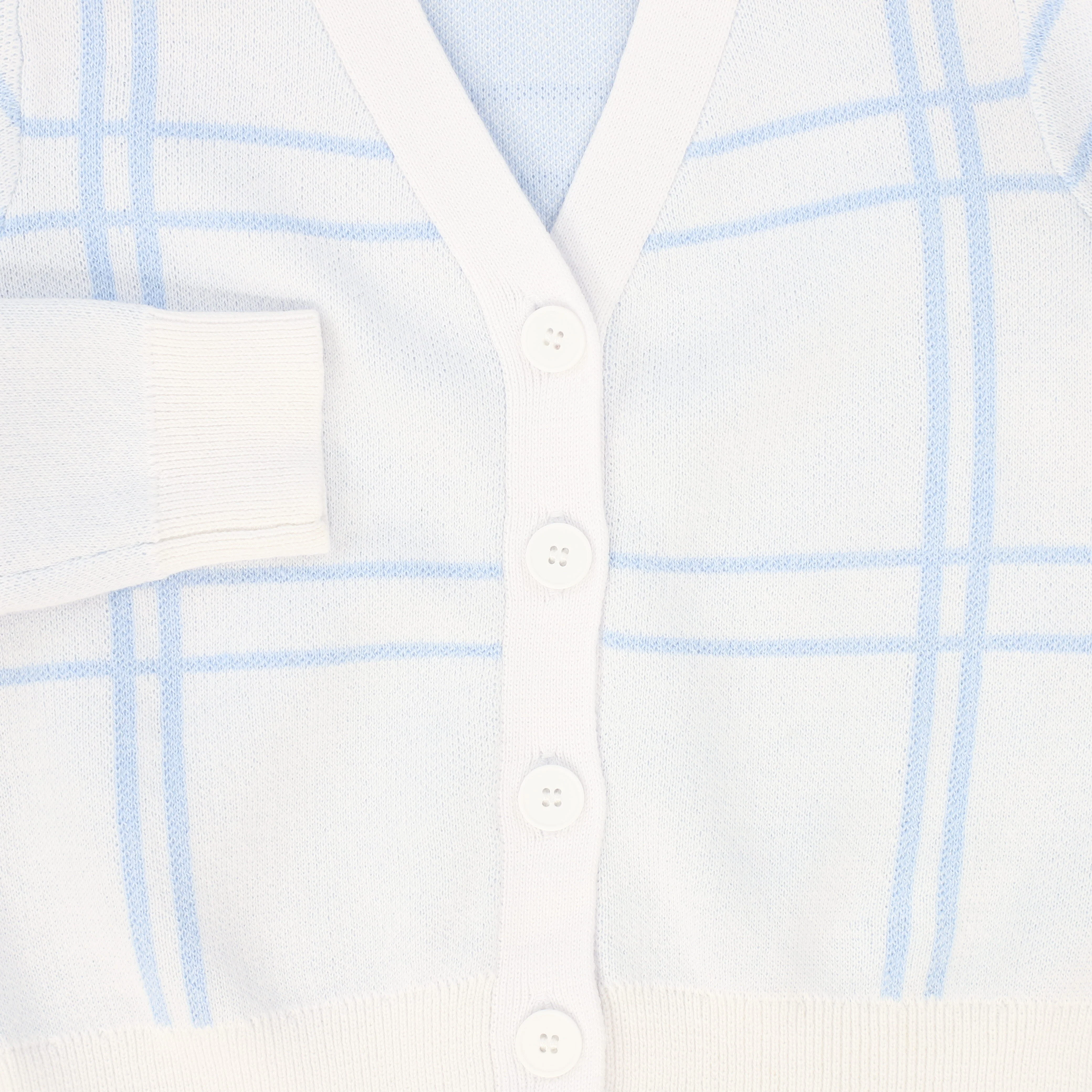 LE BOURDON LIGHT BLUE KNIT WINDOWPANE BUTTON CARDIGAN [FINAL SALE] - Image 3