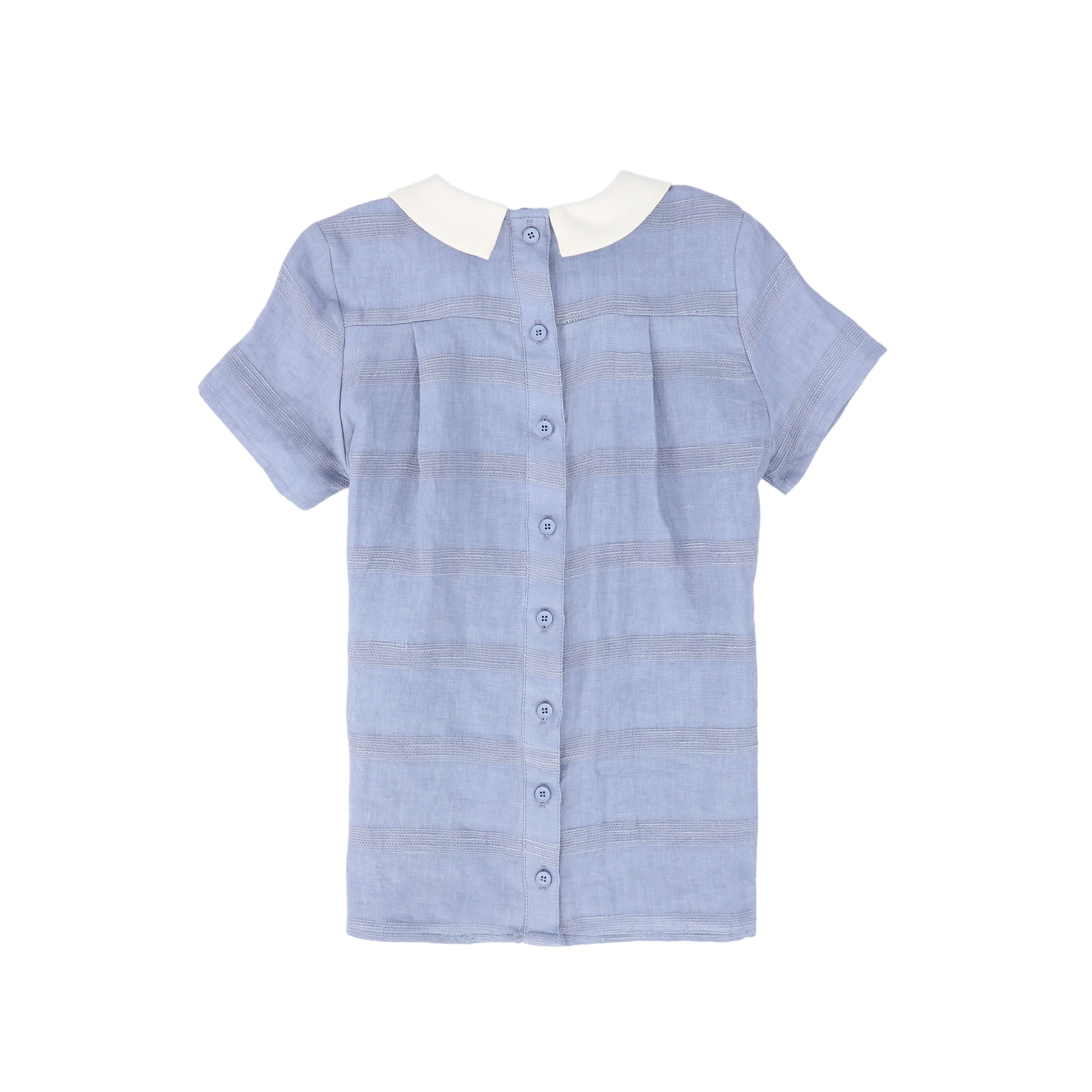 LE BOURDON BLUE TEXTURED LINEN BLOUSE [FINAL SALE] - Image 2