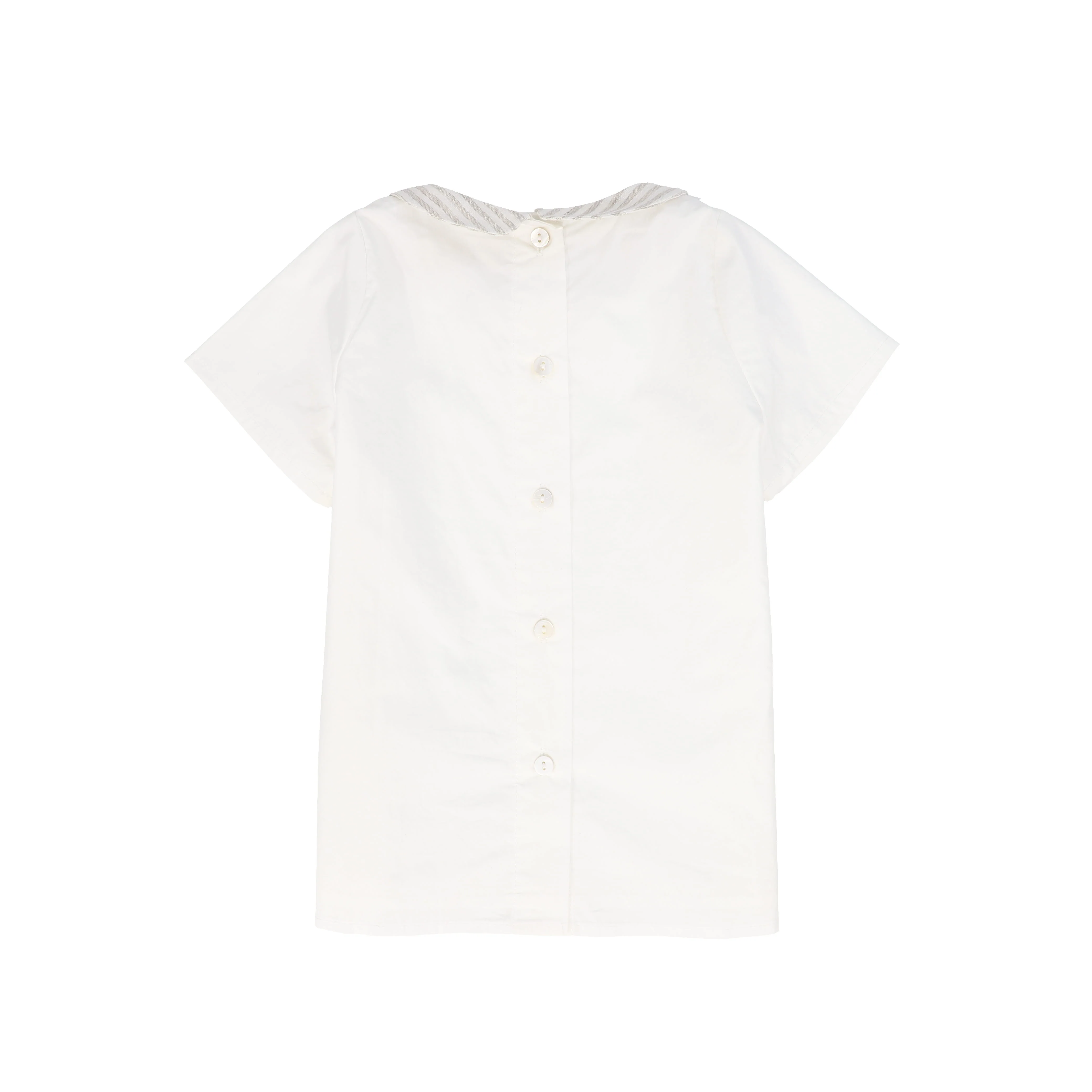 LE BOURDON WHITE/TAN LINEN COLLAR BLOUSE [FINAL SALE] - Image 2