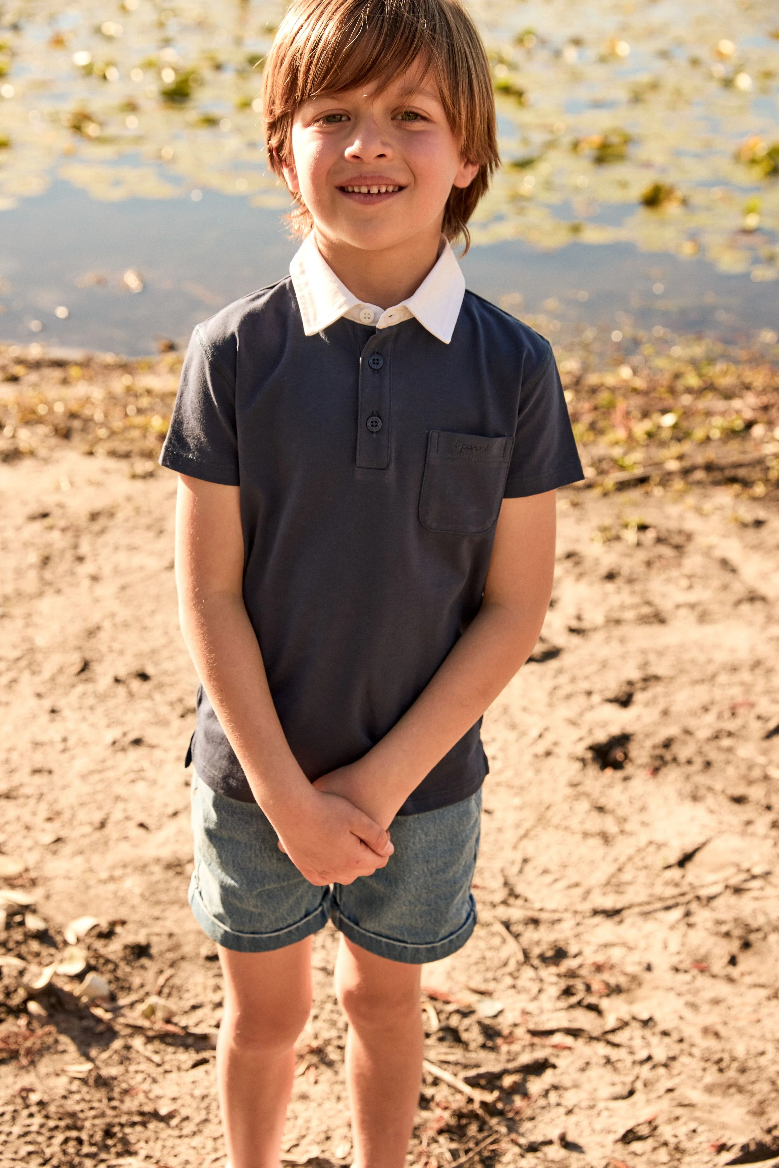 LITTLE PARNI NAVY TRIM LOGO EMBROIDERED POLO [FINAL SALE] - Image 2