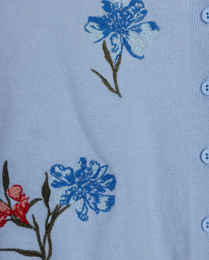 MINIMAL DUSTY BLUE FLORAL KNIT CARDIGAN [FINAL SALE] - Image 2