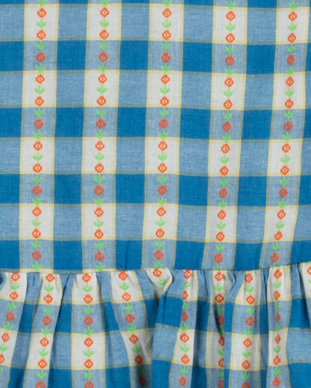 ONE CHILD BLUE CHECKED FLORAL RUFFLE VEST [FINAL SALE] - Image 2