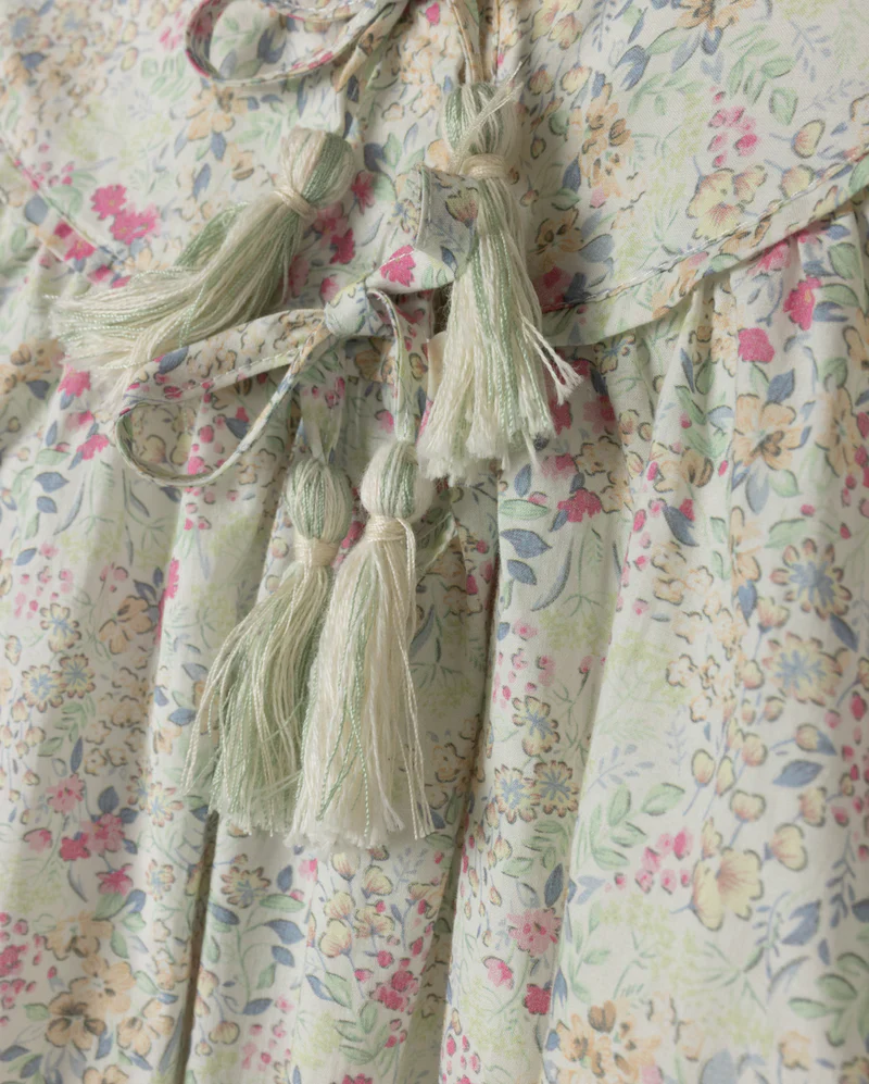ONE CHILD MINT/PINK FLORAL RUFFLE NECK DRESS [FINAL SALE] - Image 2
