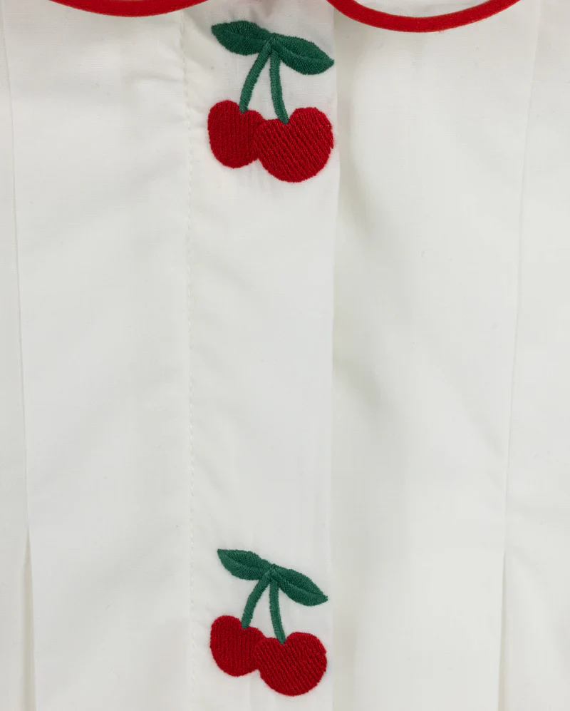 ONE CHILD WHITE EMBROIDERED CHERRY PLEAT BLOUSE [FINAL SALE] - Image 2