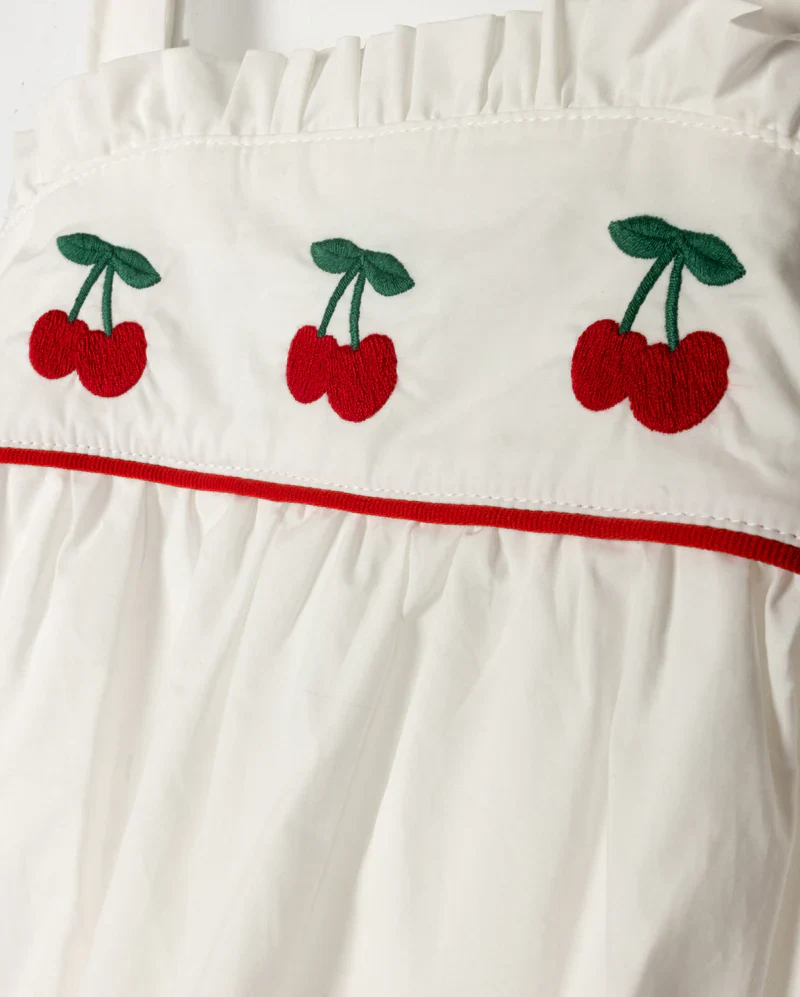 ONE CHILD WHITE EMBROIDERED CHERRY ROMPER [FINAL SALE] - Image 2