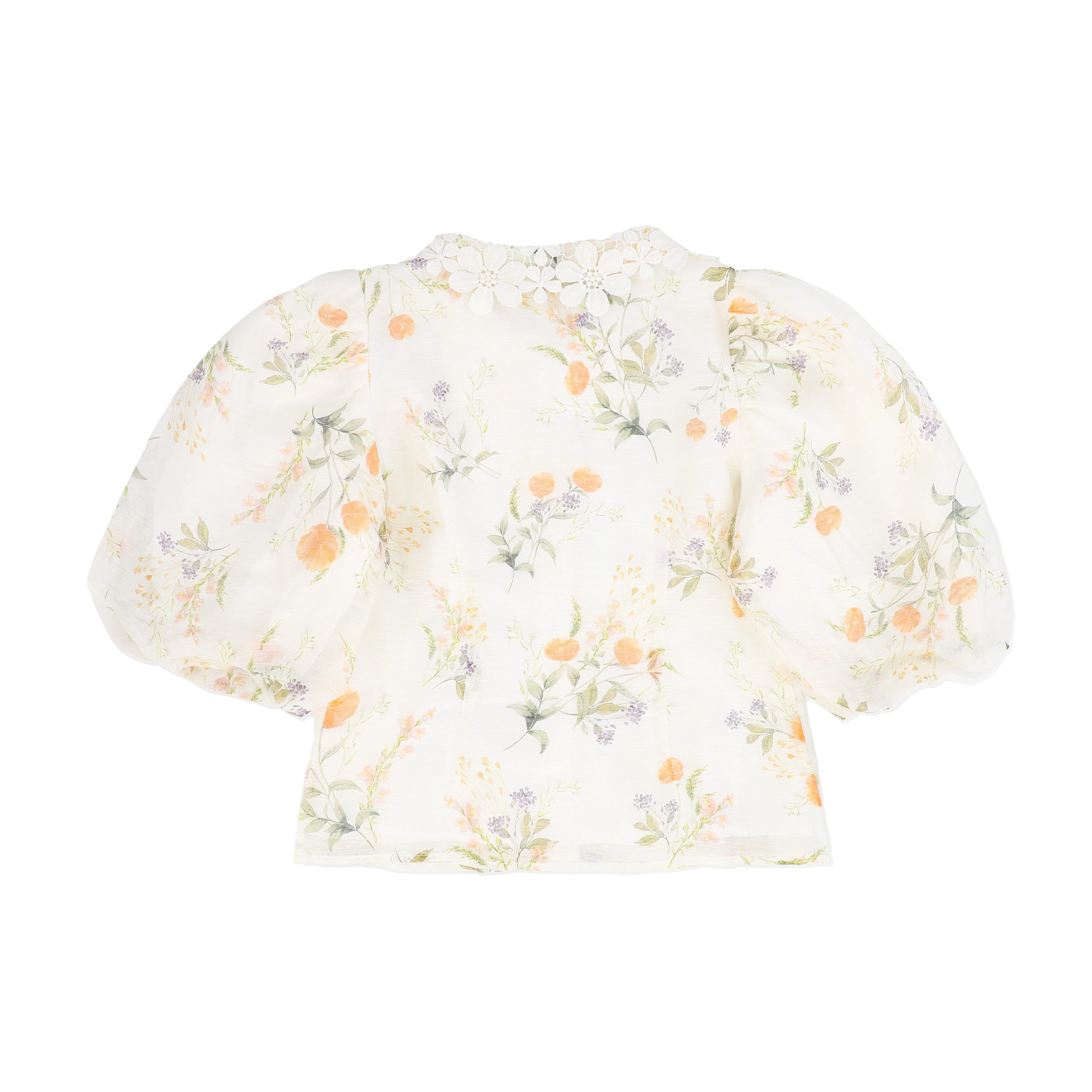 PETITE AMALIE WHITE FLORAL PUFF SLEEVE BLOUSE [FINAL SALE] - Image 2