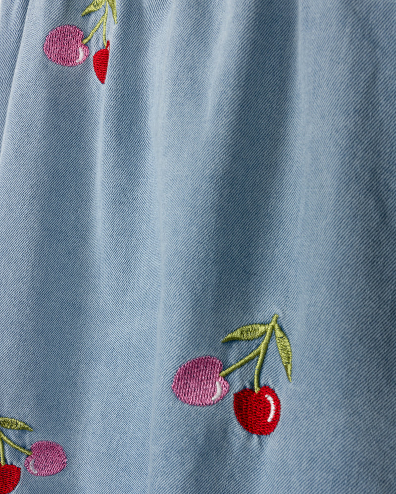 PHIL AND PHOEBE DENIM COLORED CHERRY PRINT SKIRT [FINAL SALE] - Image 2