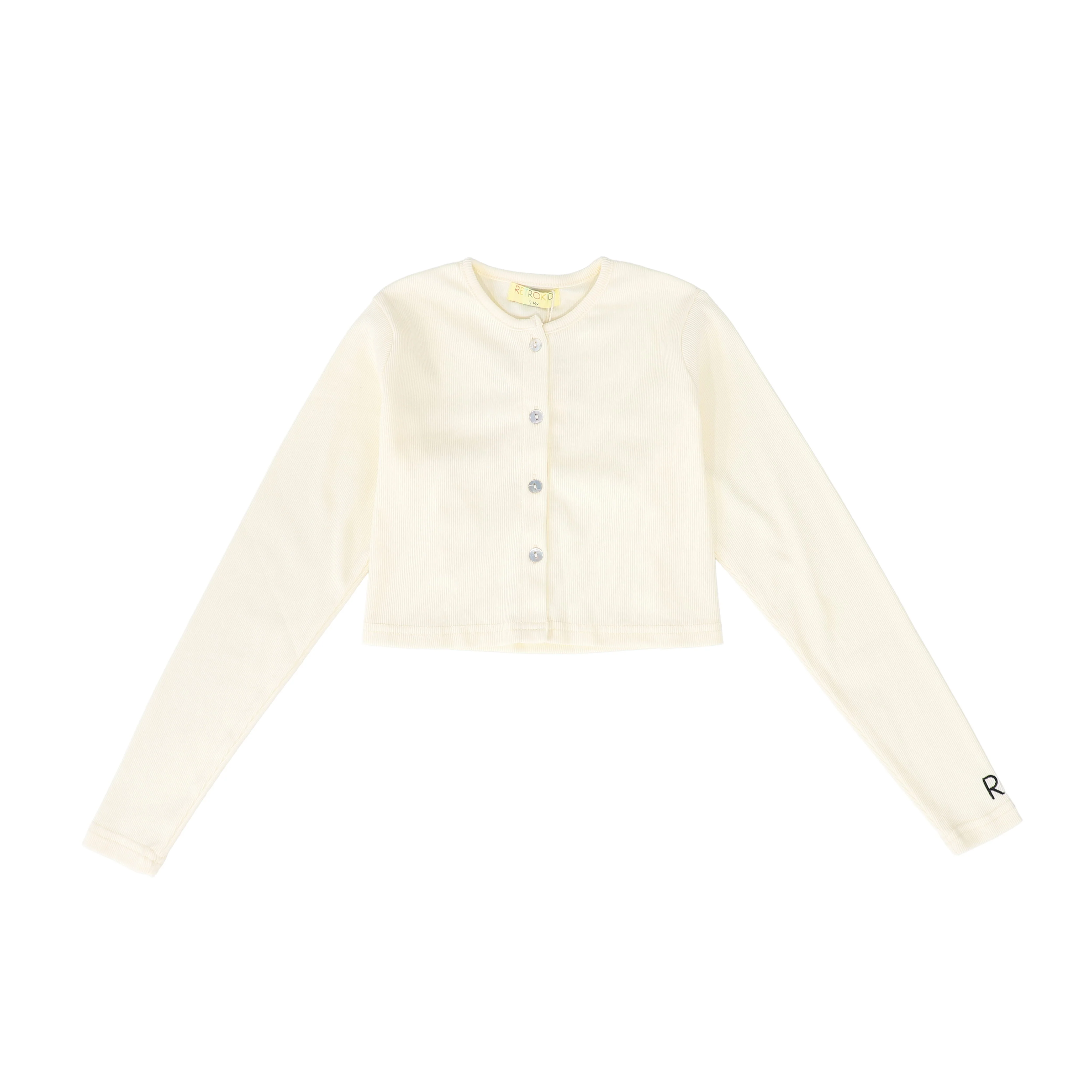 RETRO KID CREAM RIBBED CROPPED CARDIGAN [FINAL SALE] - Image 2