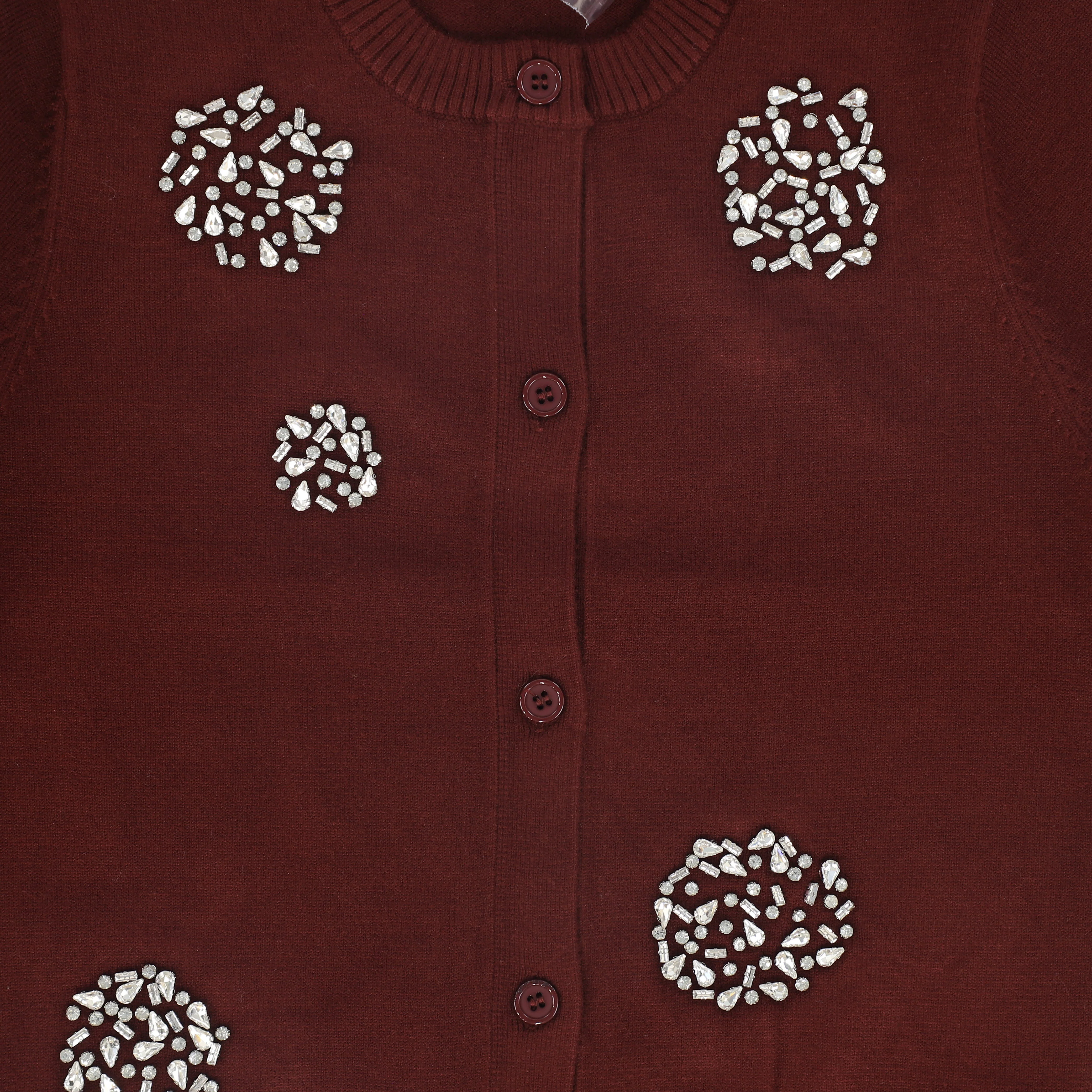 TUSTELLO BURGUNDY SCATTERED RHINESTONE CARDIGAN [FINAL SALE] - Image 2