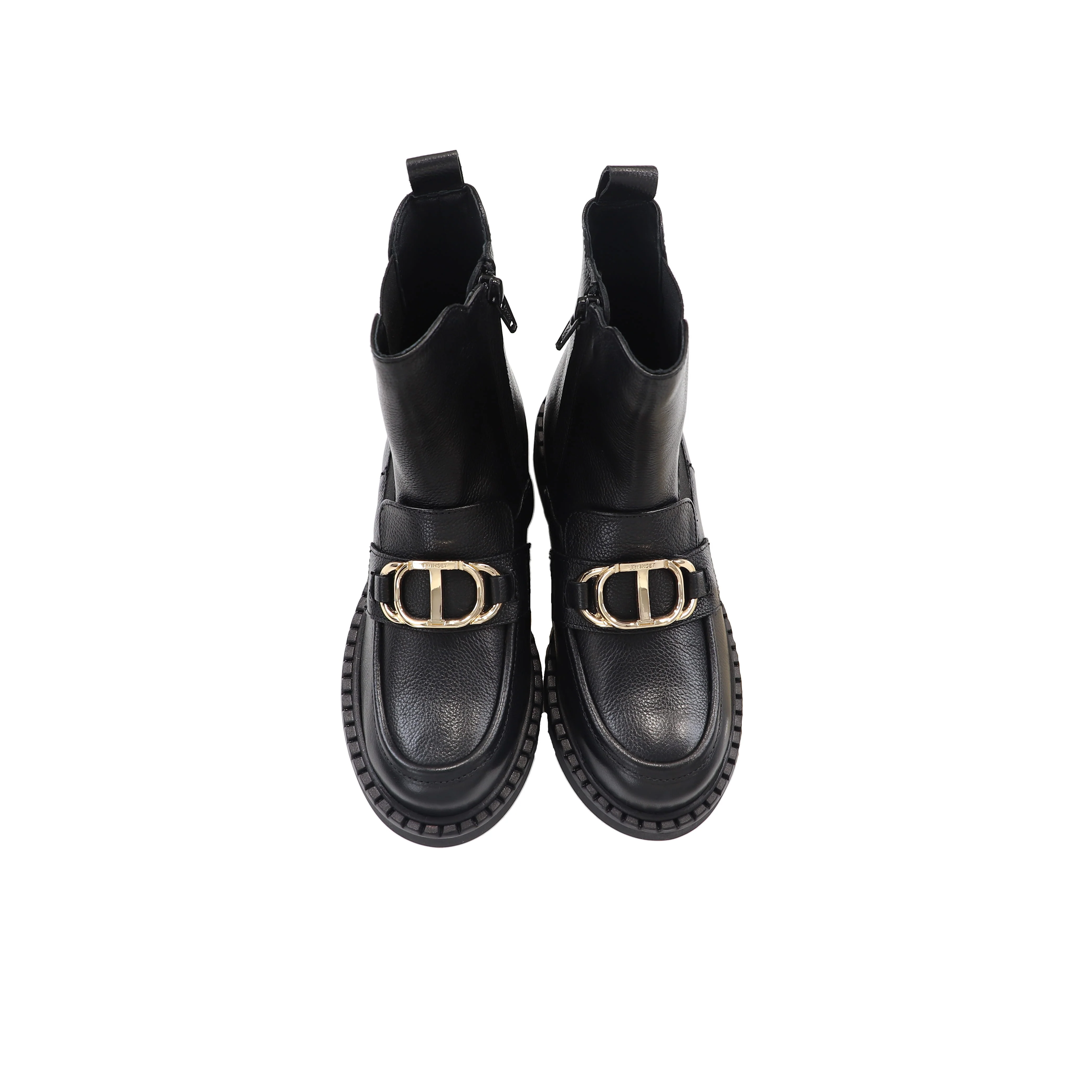TWINSET BLACK LEATHER LOGO BUCKLE BOOTIE [FINAL SALE] - Image 2