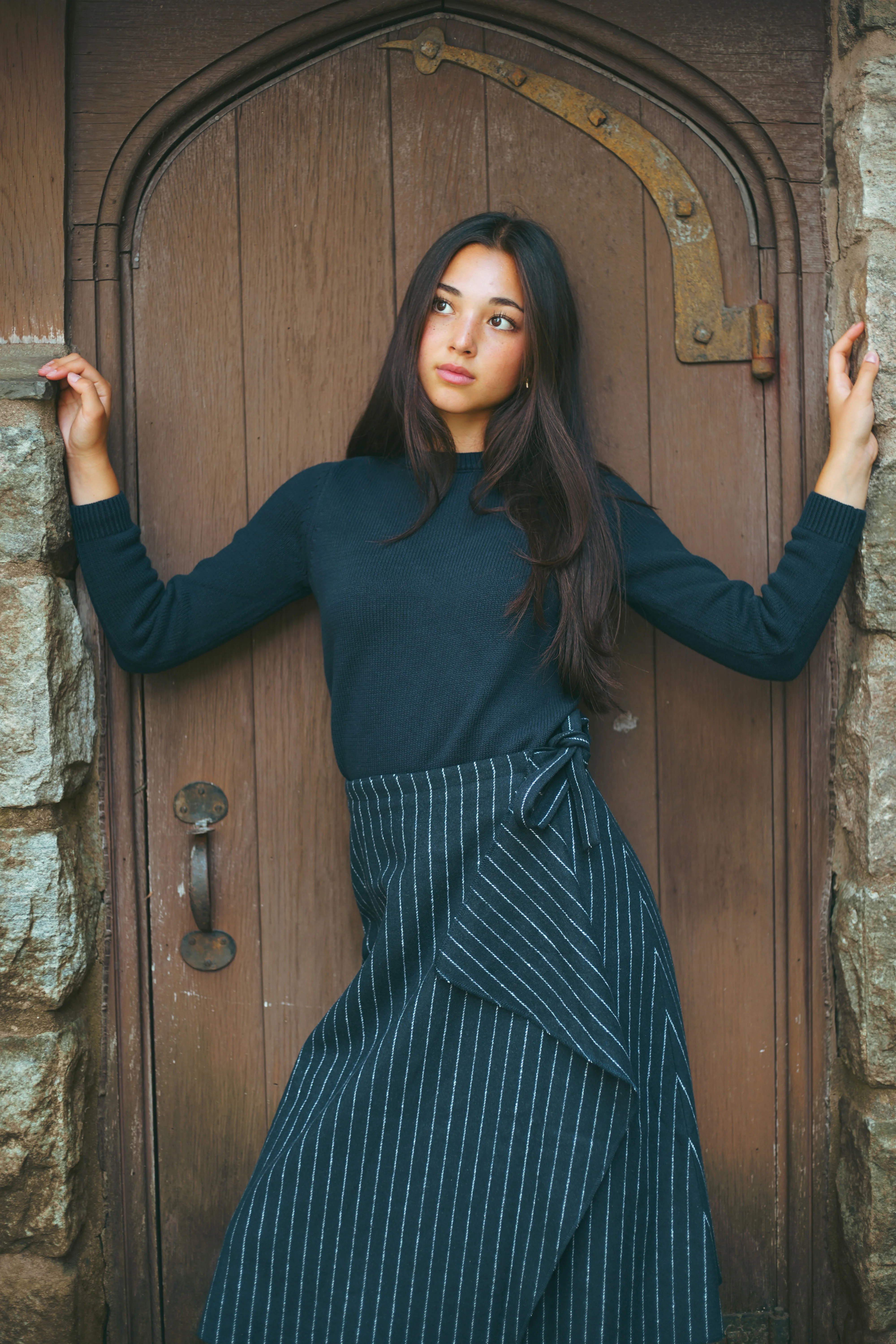 URBAN EDGE NAVY PINSTRIPED WRAP SKIRT [FINAL SALE] - Image 2