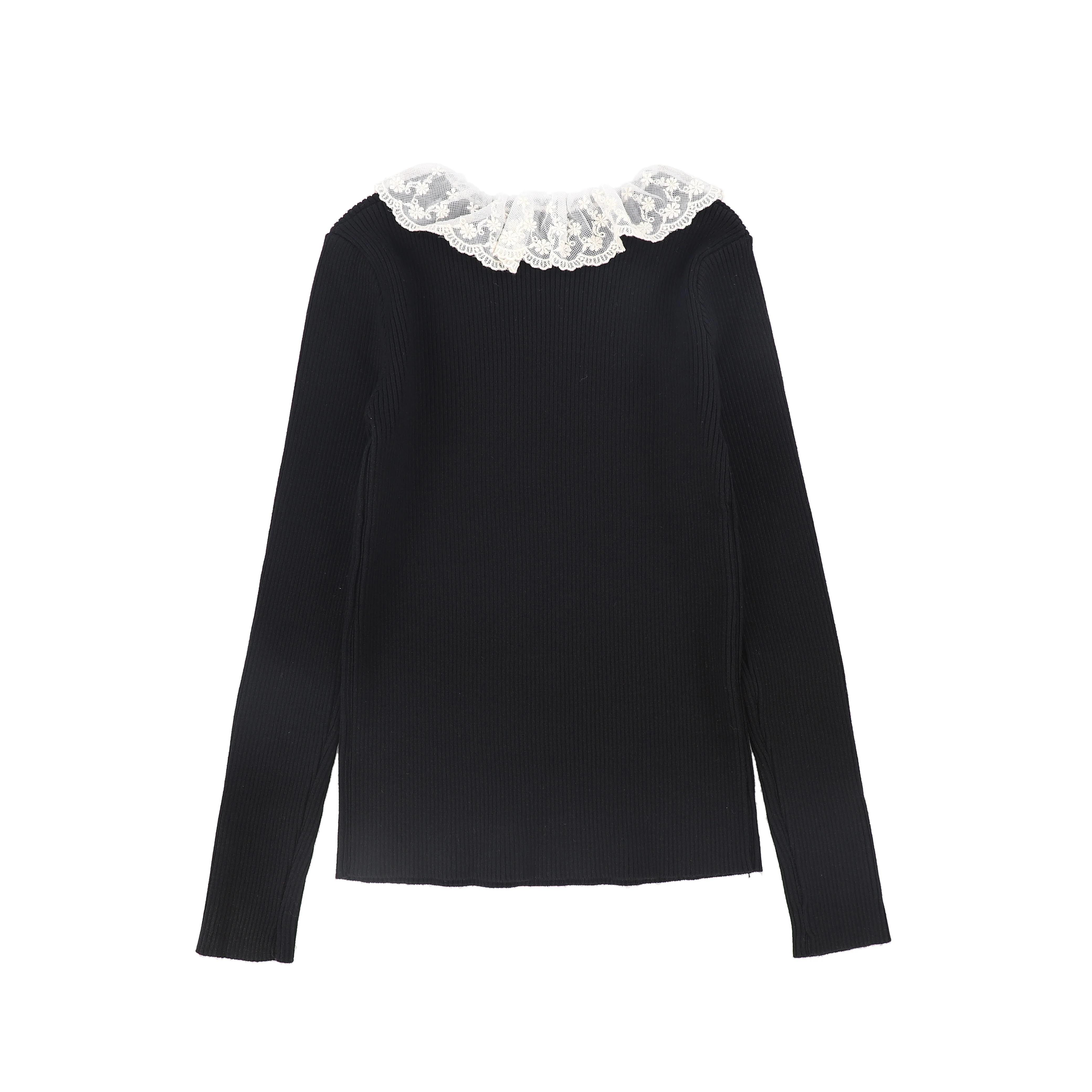 VALENTINA BLACK LACE COLLAR RIBBED SWEATER [FINAL SALE] - Image 2