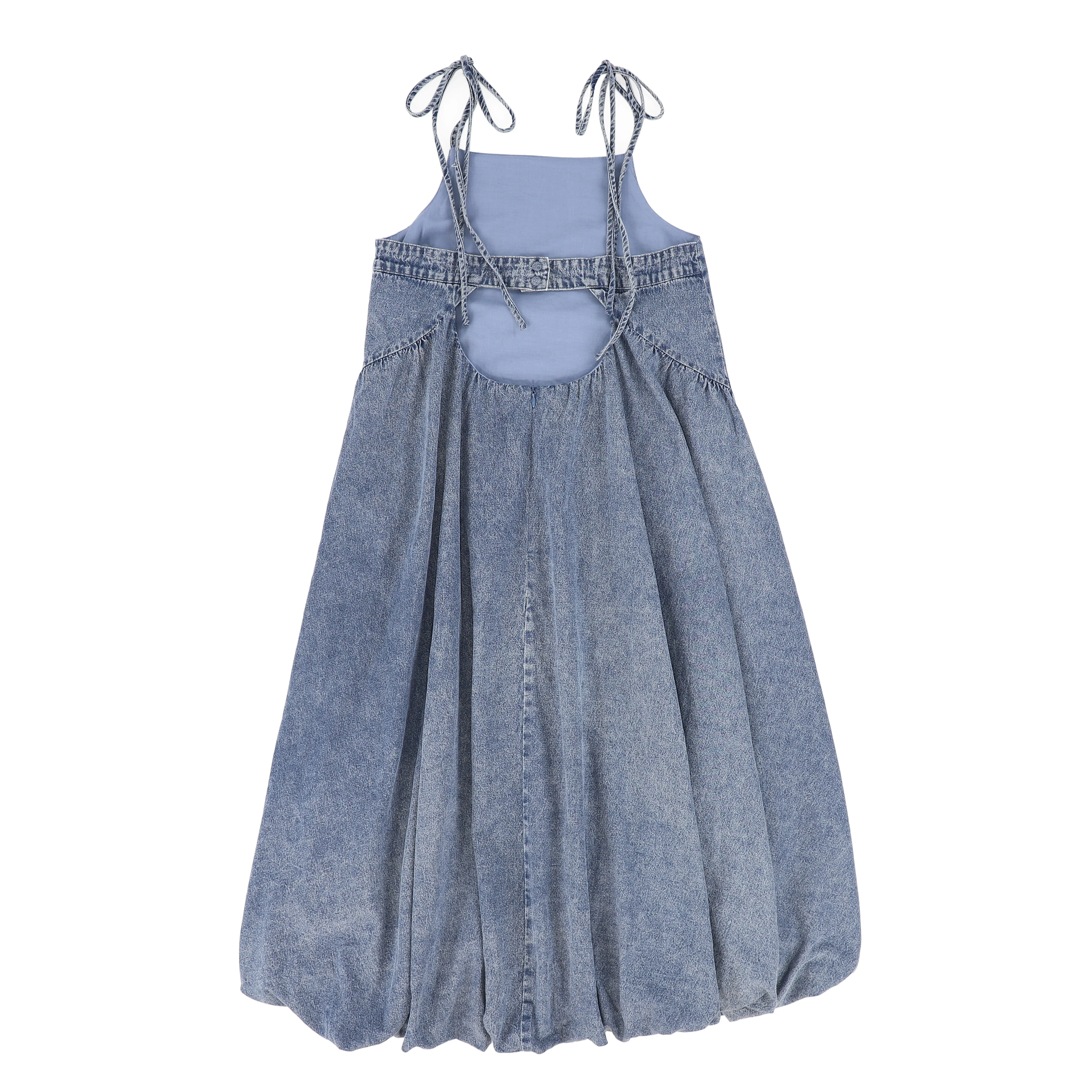 VALENTINA BLUE DENIM CHAMBRAY BUBBLE MIDI DRESS [FINAL SALE] - Image 2