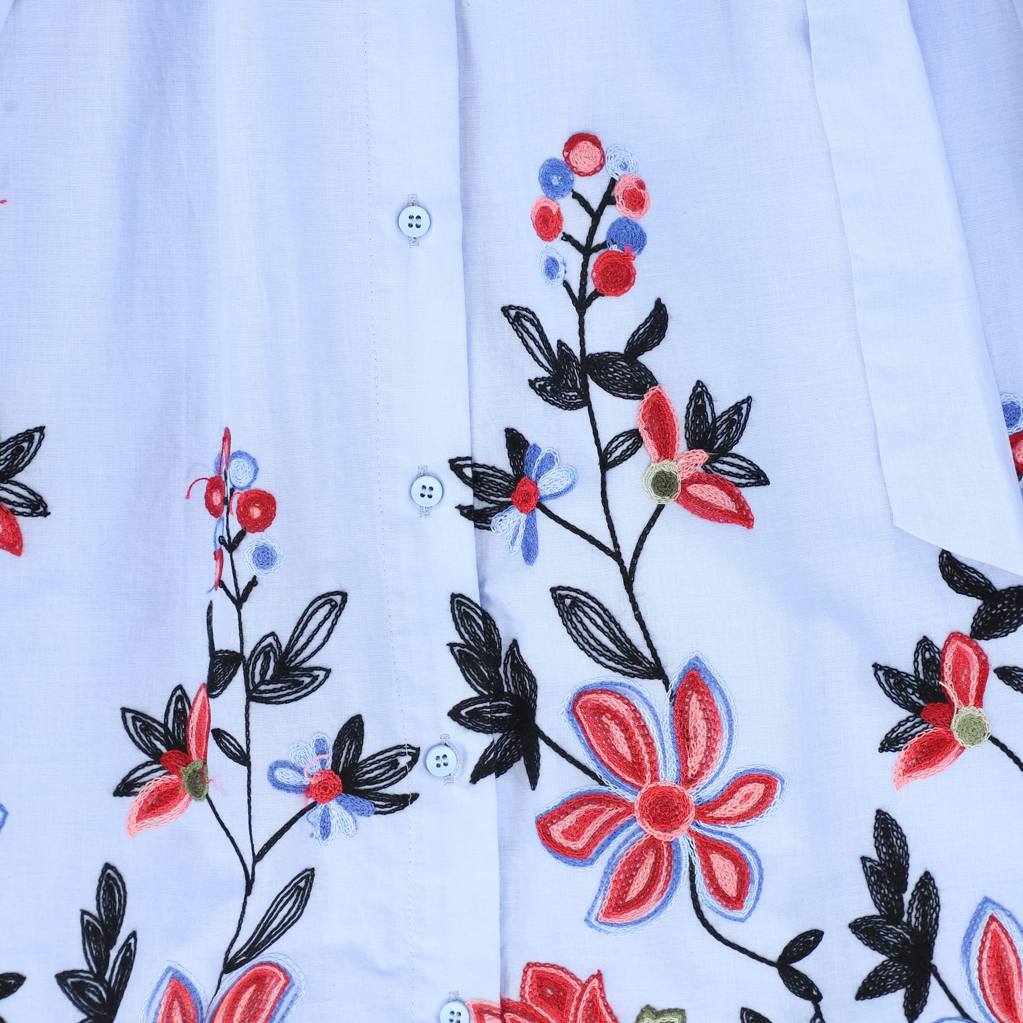 VALENTINA BLUE LINEN EMBROIDERED FLOWER HEM SKIRT [FINAL SALE] - Image 3