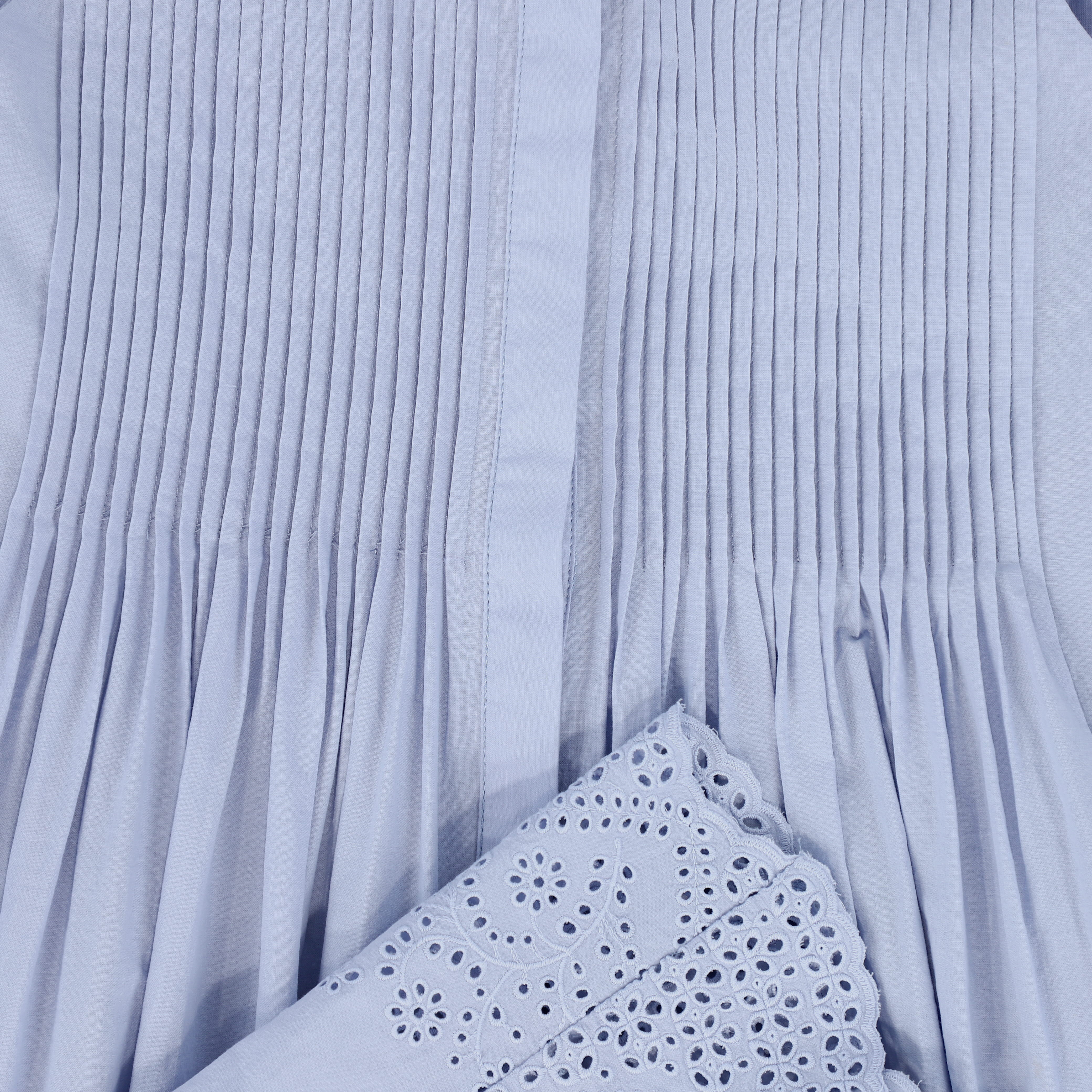 VALENTINA DUSTY BLUE EYELET PLEAT JUMPER [FINAL SALE] - Image 3
