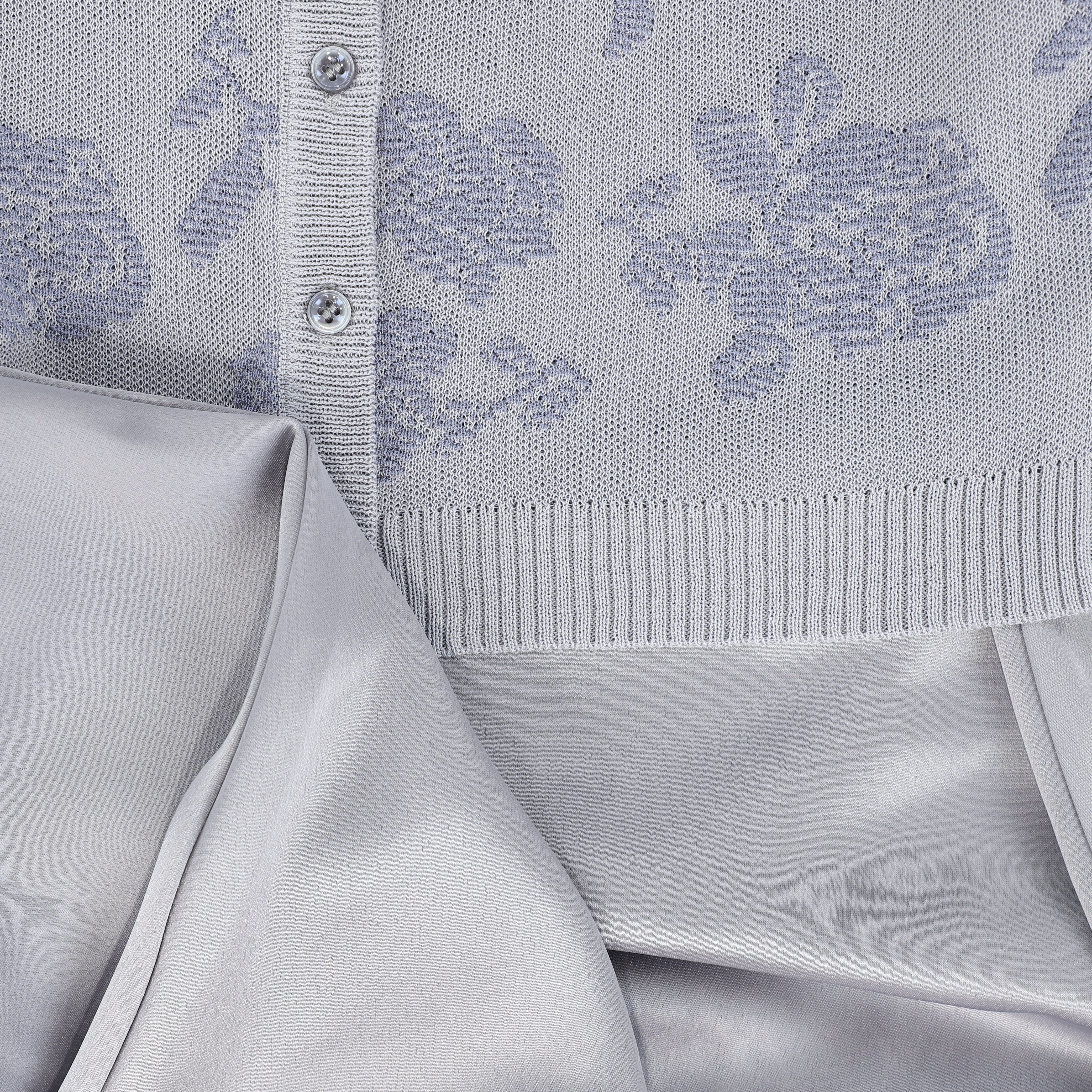VALENTINA BLUE TEXTURED CARDIGAN/SILK DRESS SET [FINAL SALE] - Image 3