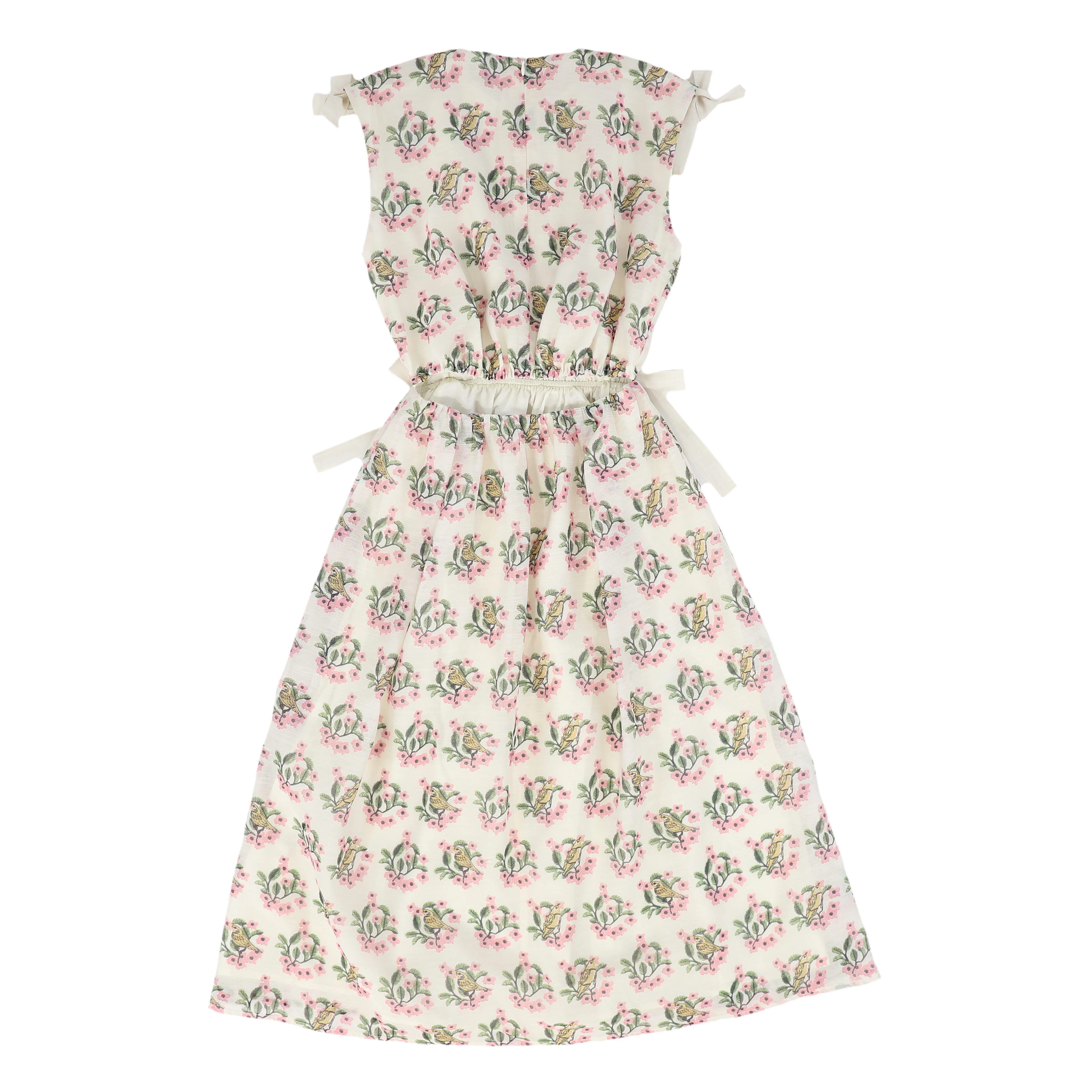 VALENTINA PINK FLORAL BIRD PRINT WAISTED DRESS [FINAL SALE] - Image 2