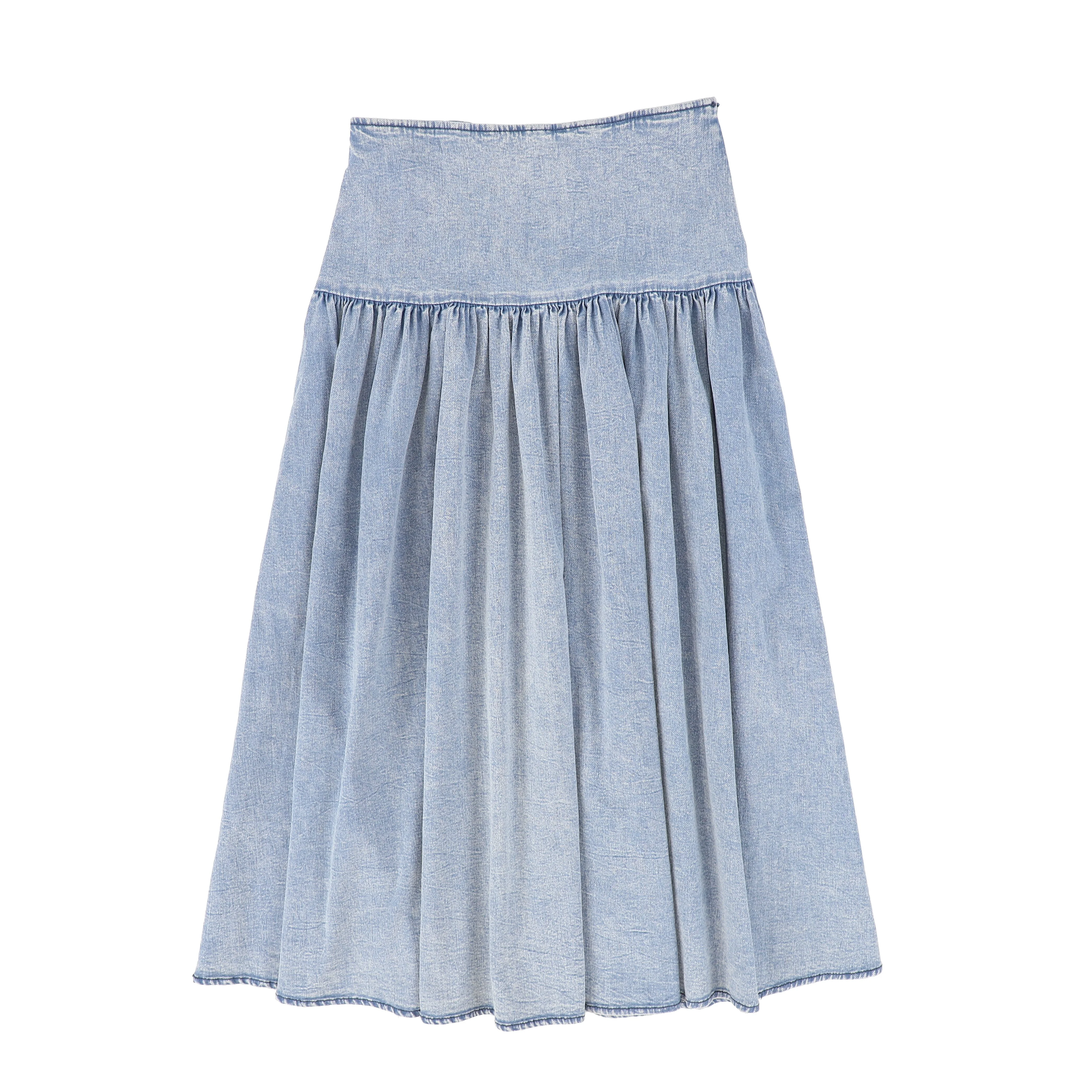 VALENTINA LIGHT BLUE DENIM DROP WAIST PLEAT MAXI SKIRT [FINAL SALE] - Image 2