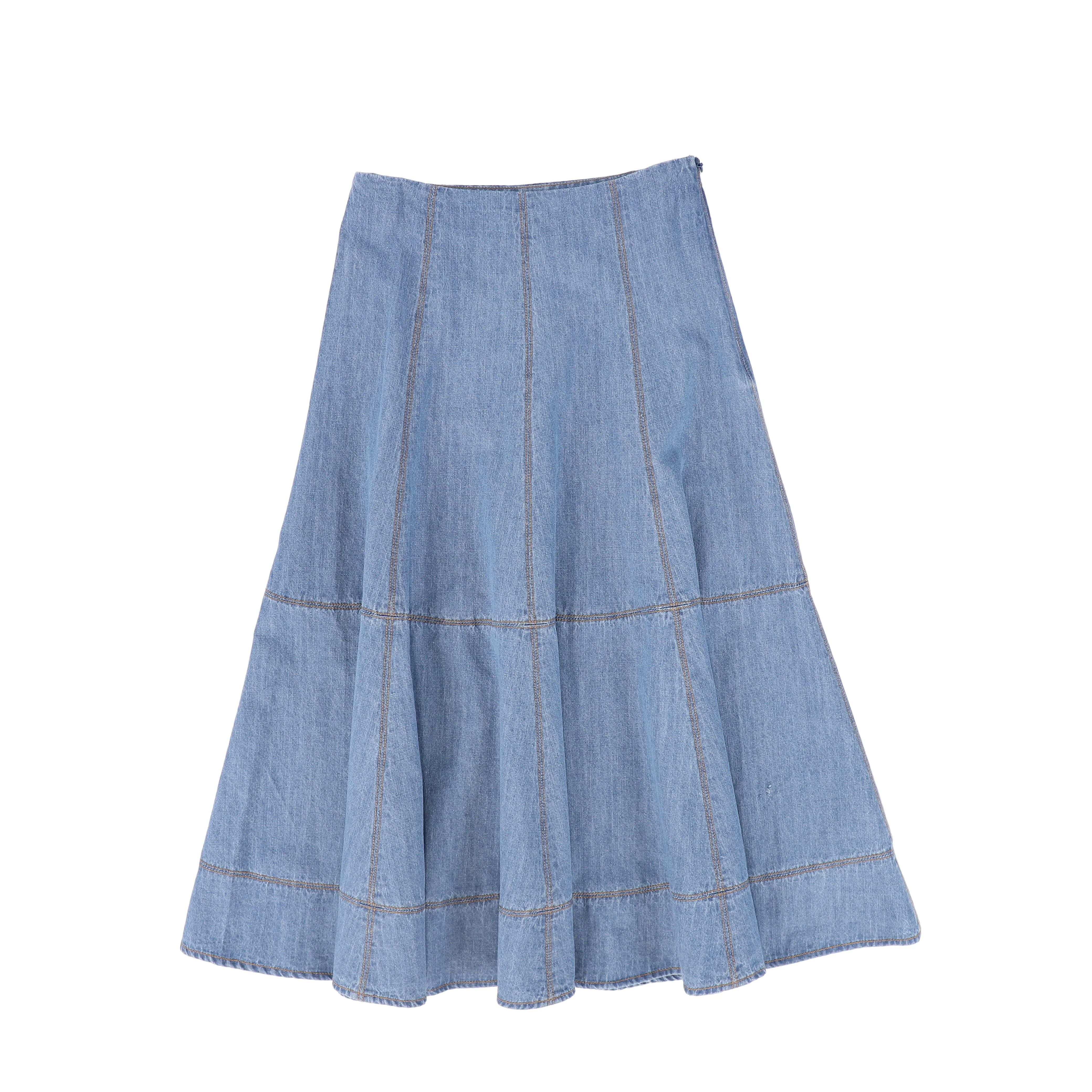 VALENTINA LIGHT BLUE DENIM SEAM PANELED MAXI SKIRT [FINAL SALE] - Image 2