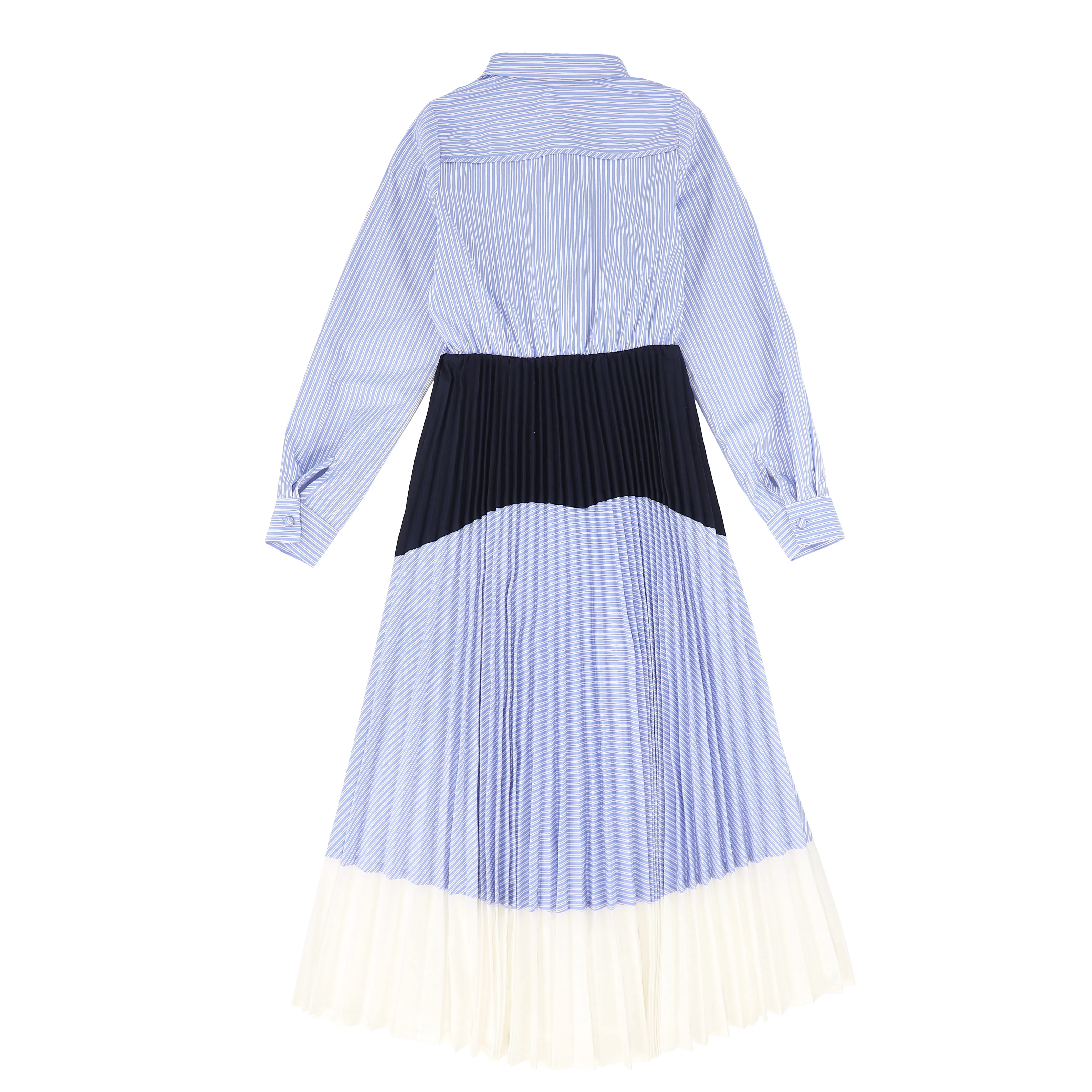 VALENTINA LIGHT BLUE STRIPED PLEATED COMBO DRESS [FINAL SALE] - Image 2