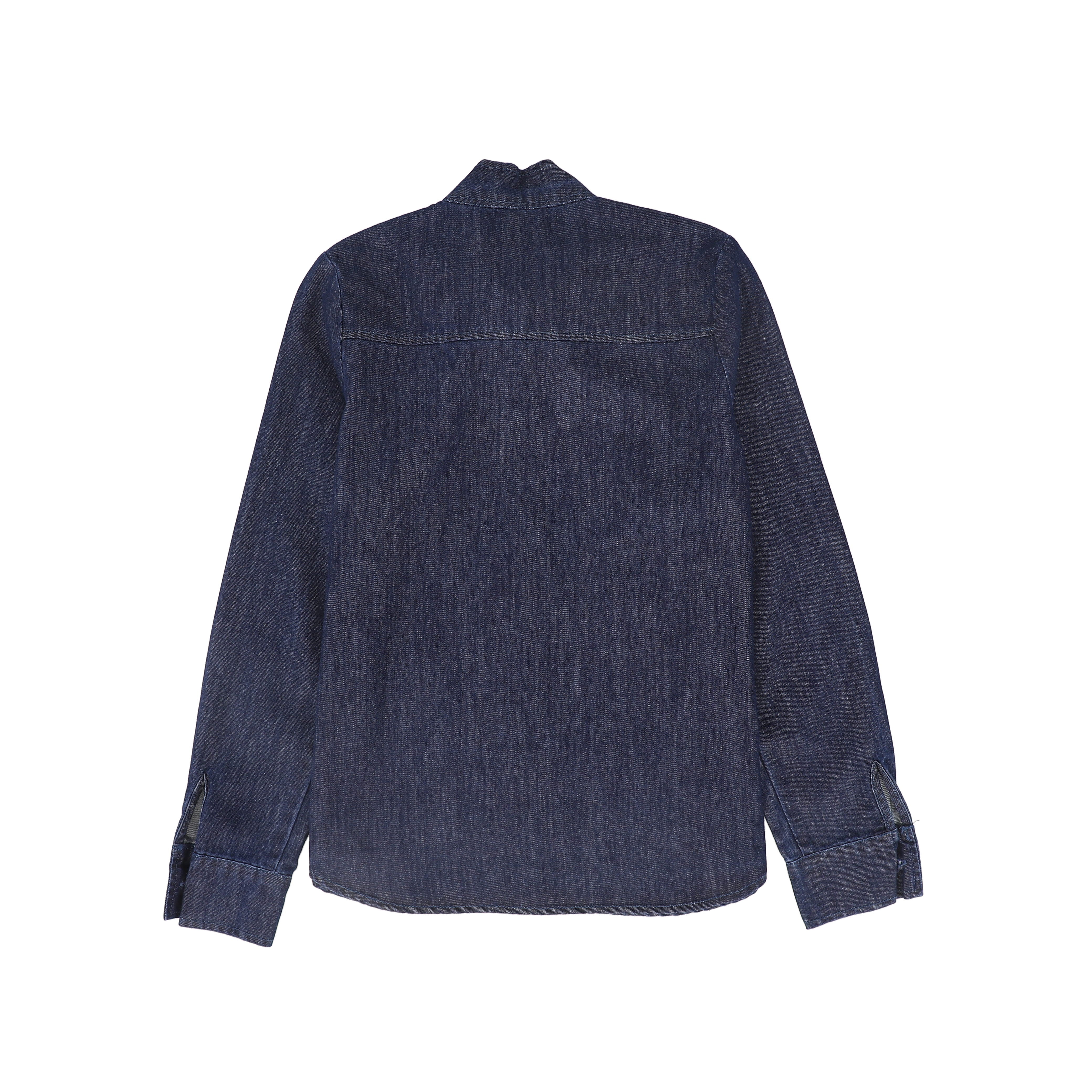 VALENTINA MID BLUE DENIM TIE NECK BLOUSE [FINAL SALE] - Image 2