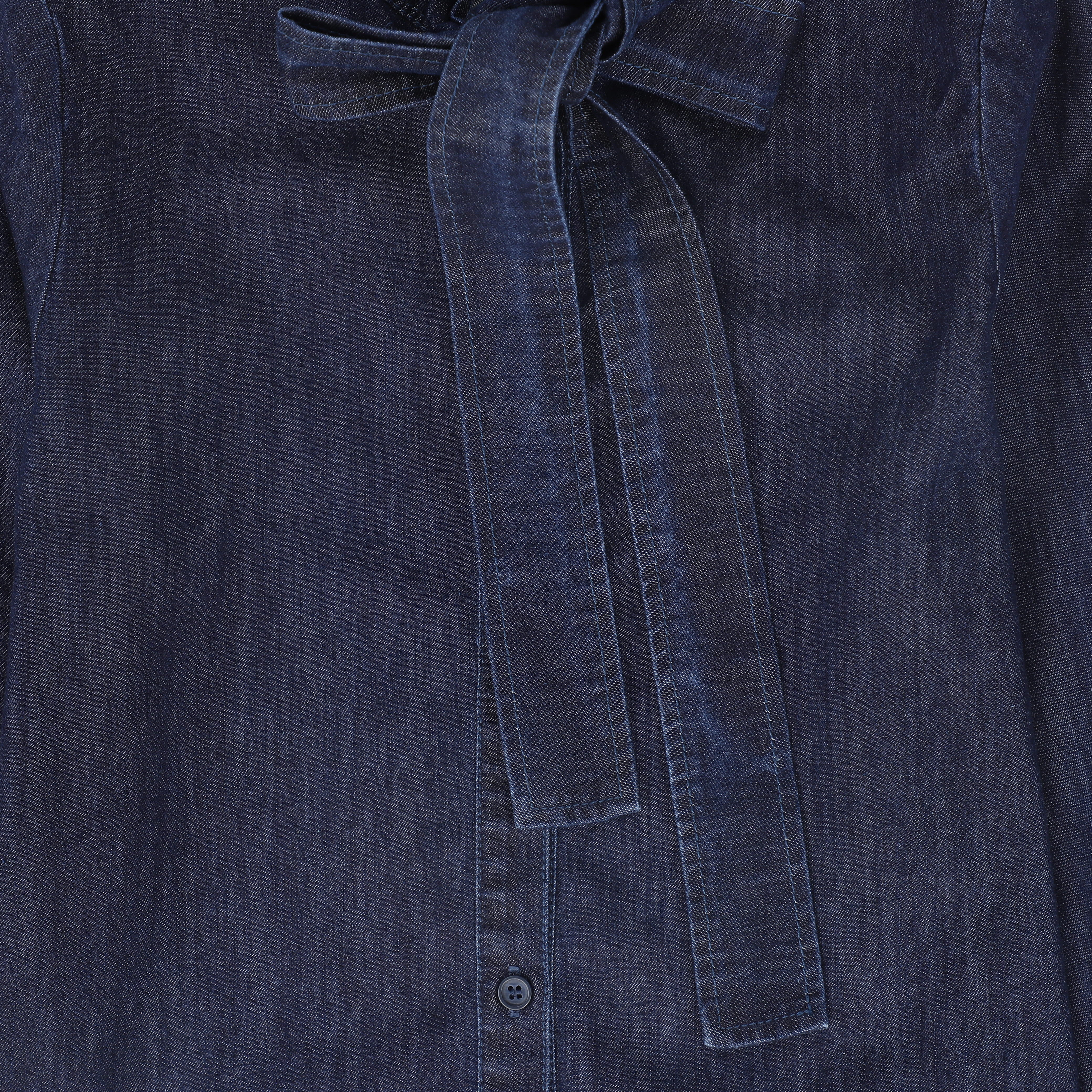 VALENTINA MID BLUE DENIM TIE NECK BLOUSE [FINAL SALE] - Image 3