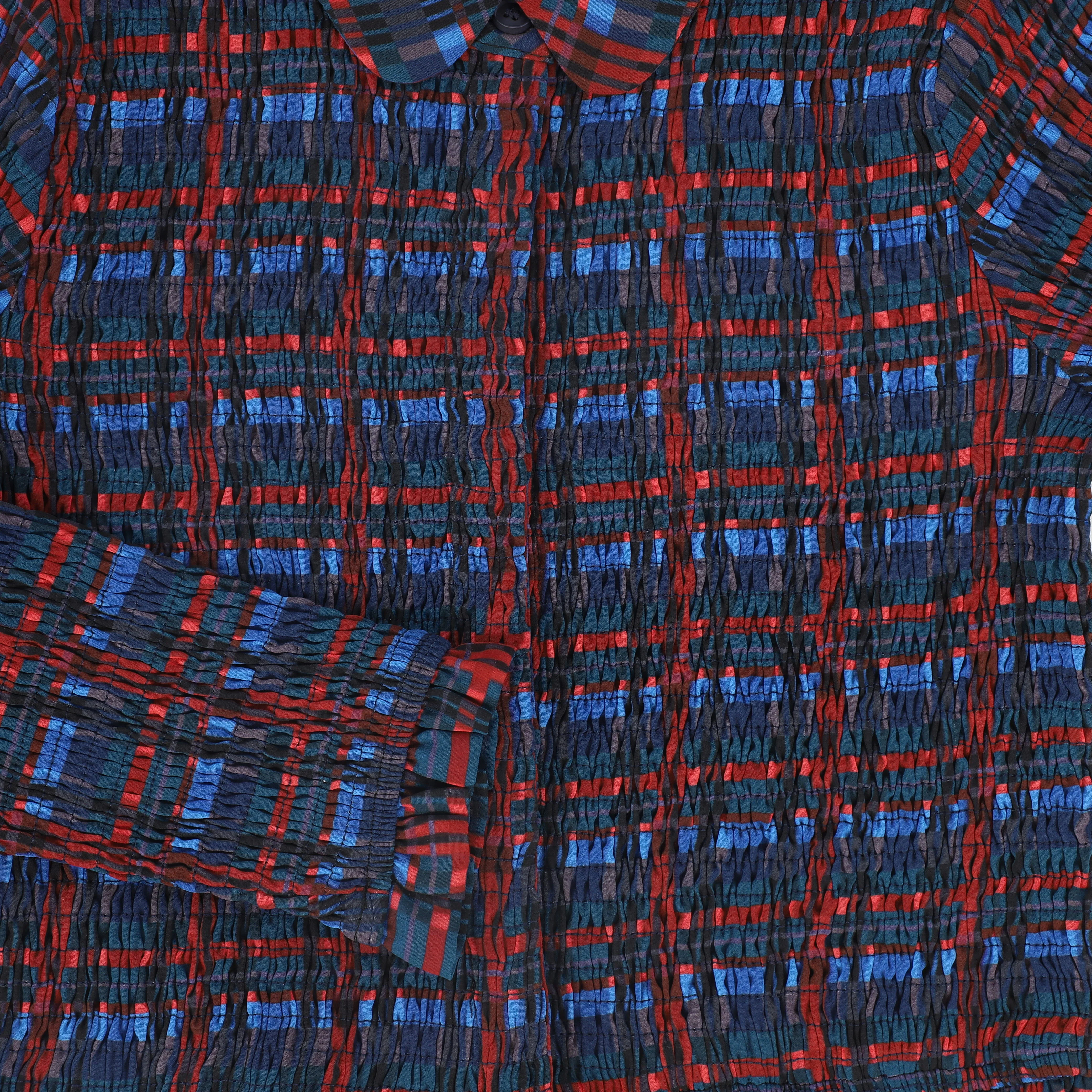 VALENTINA NAVY/BURGUNDY PLAID SMOCKED BLOUSE [FINAL SALE] - Image 3