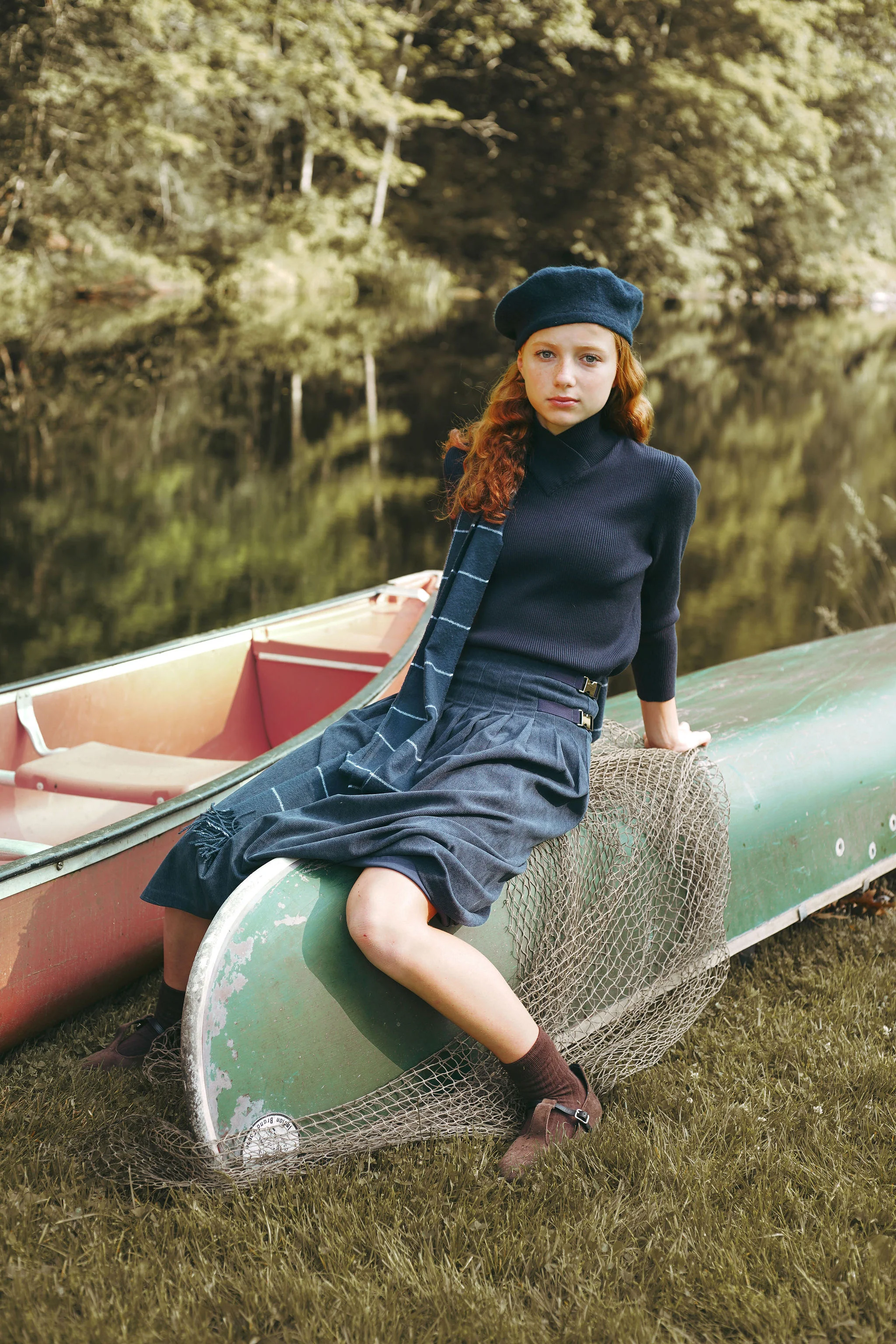 VALENTINA NAVY PLEATED BUCKLE MIDI SKIRT [FINAL SALE] - Image 4