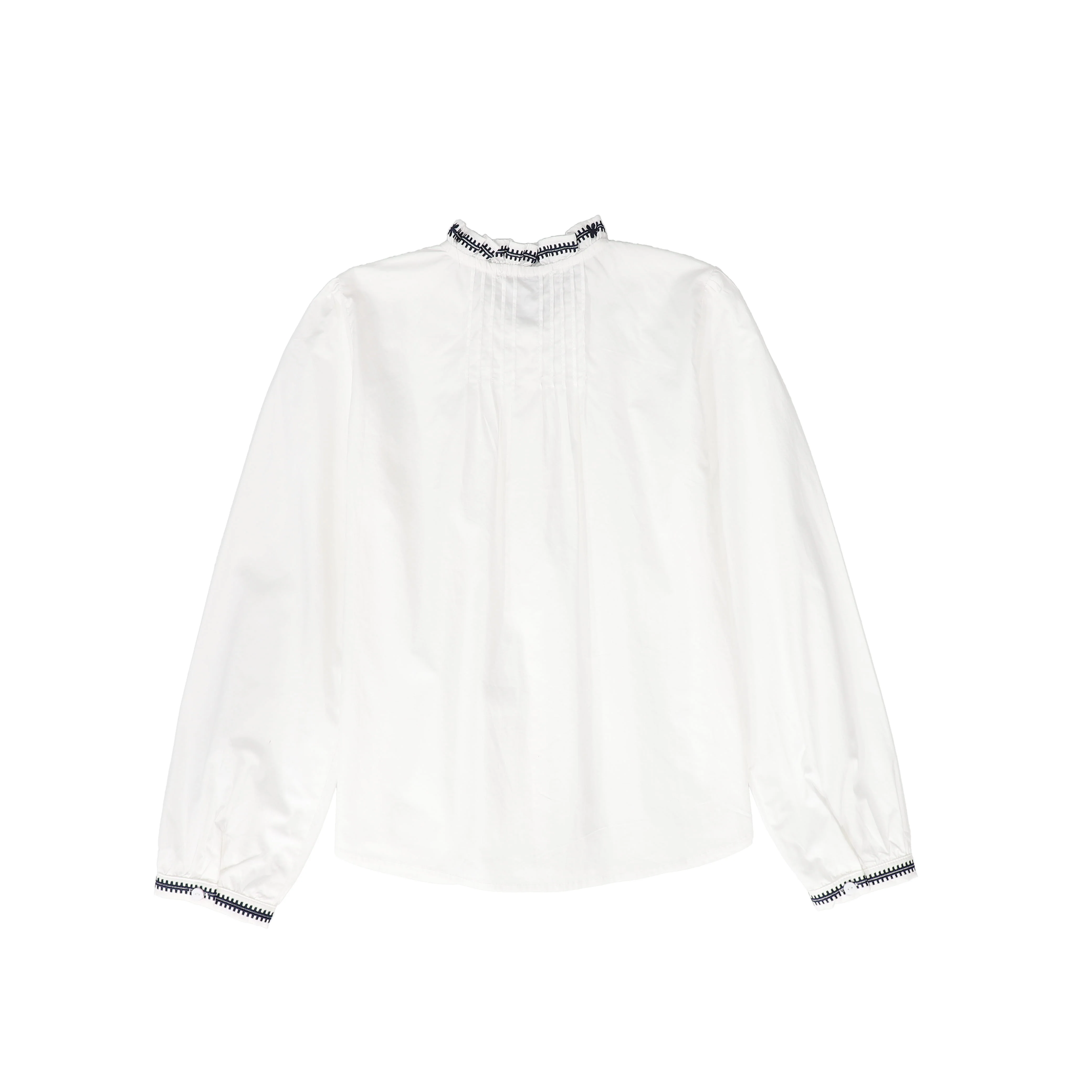 VALENTINA WHITE/NAVY EMBROIDERED TRIM BLOUSE [FINAL SALE] - Image 2