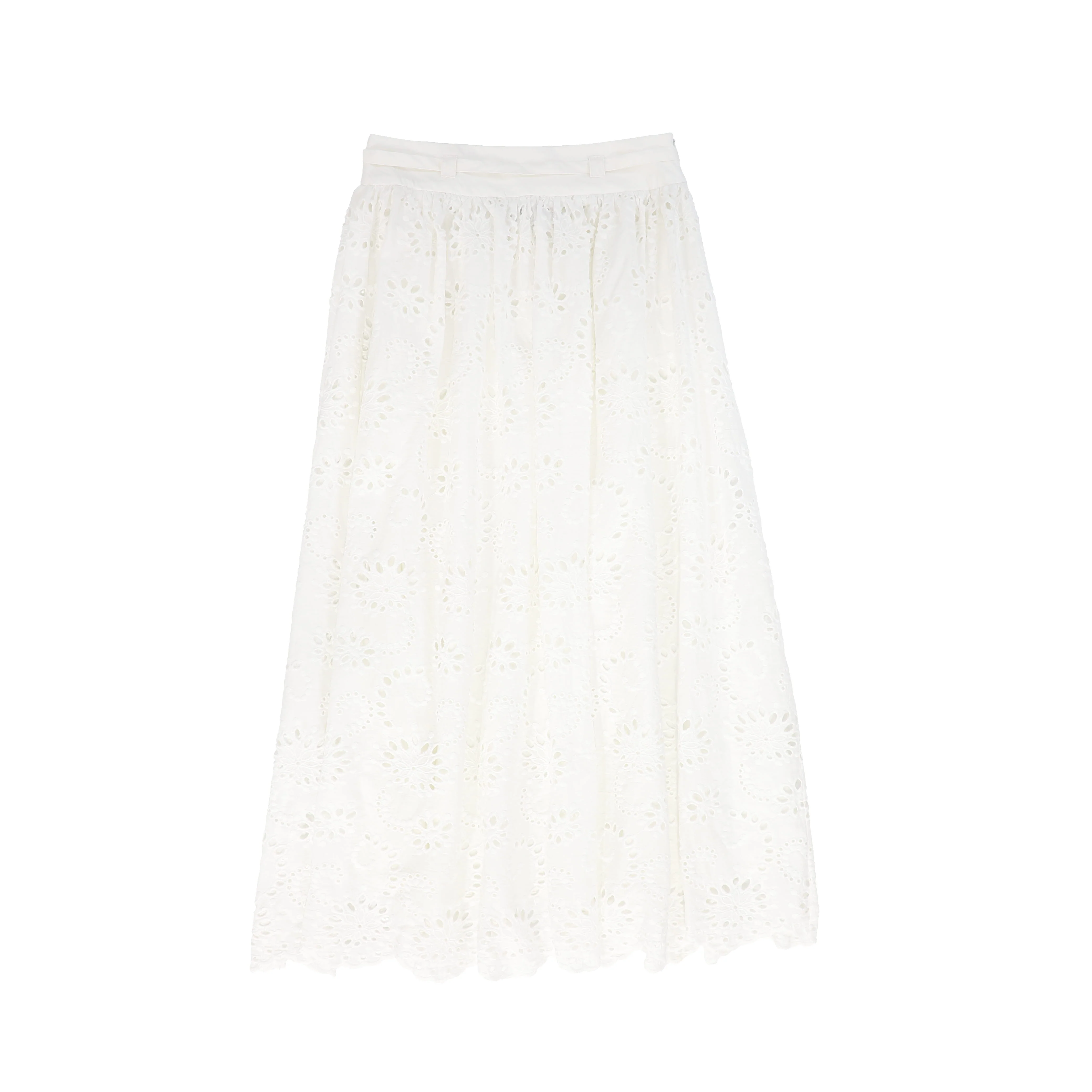 VALENTINA WHITE EYELET WAISTED MIDI SKIRT [FINAL SALE] - Image 2