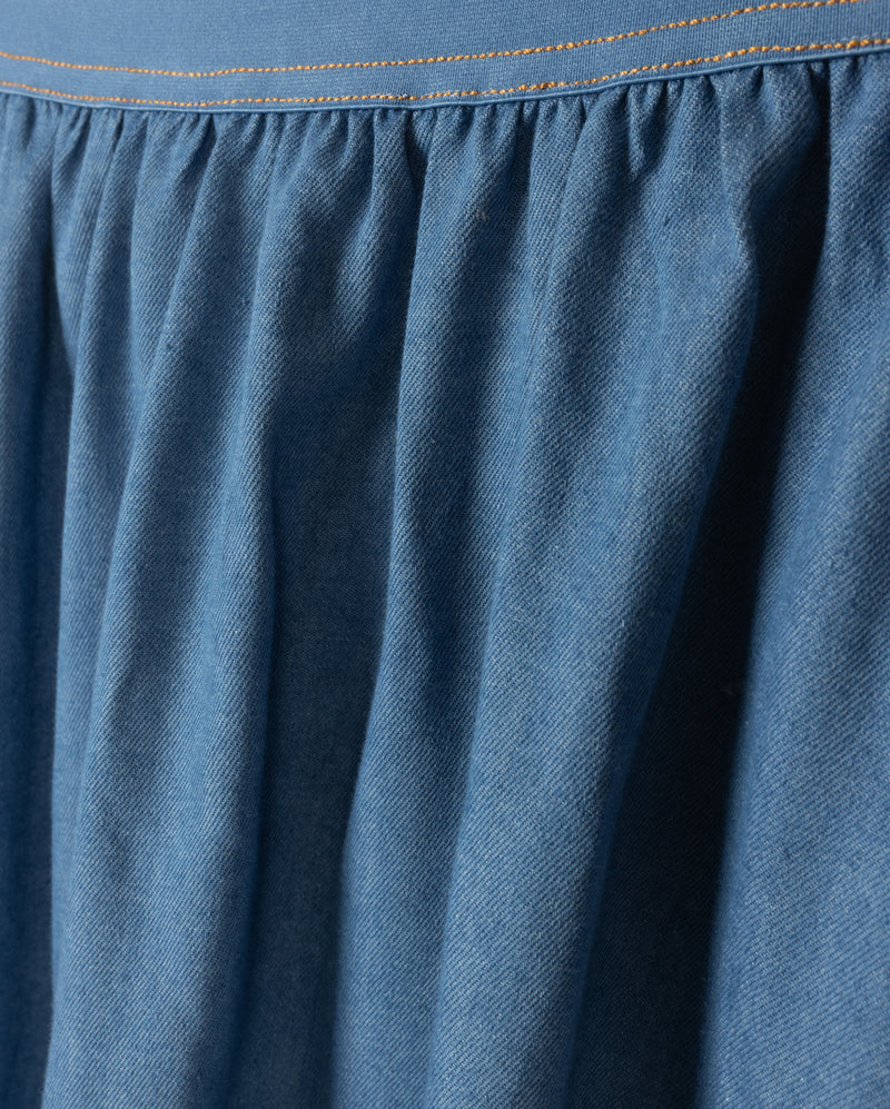 VIBE LIGHT BLUE DENIM WIDE WAISTED MIDI SKIRT [FINAL SALE] - Image 2