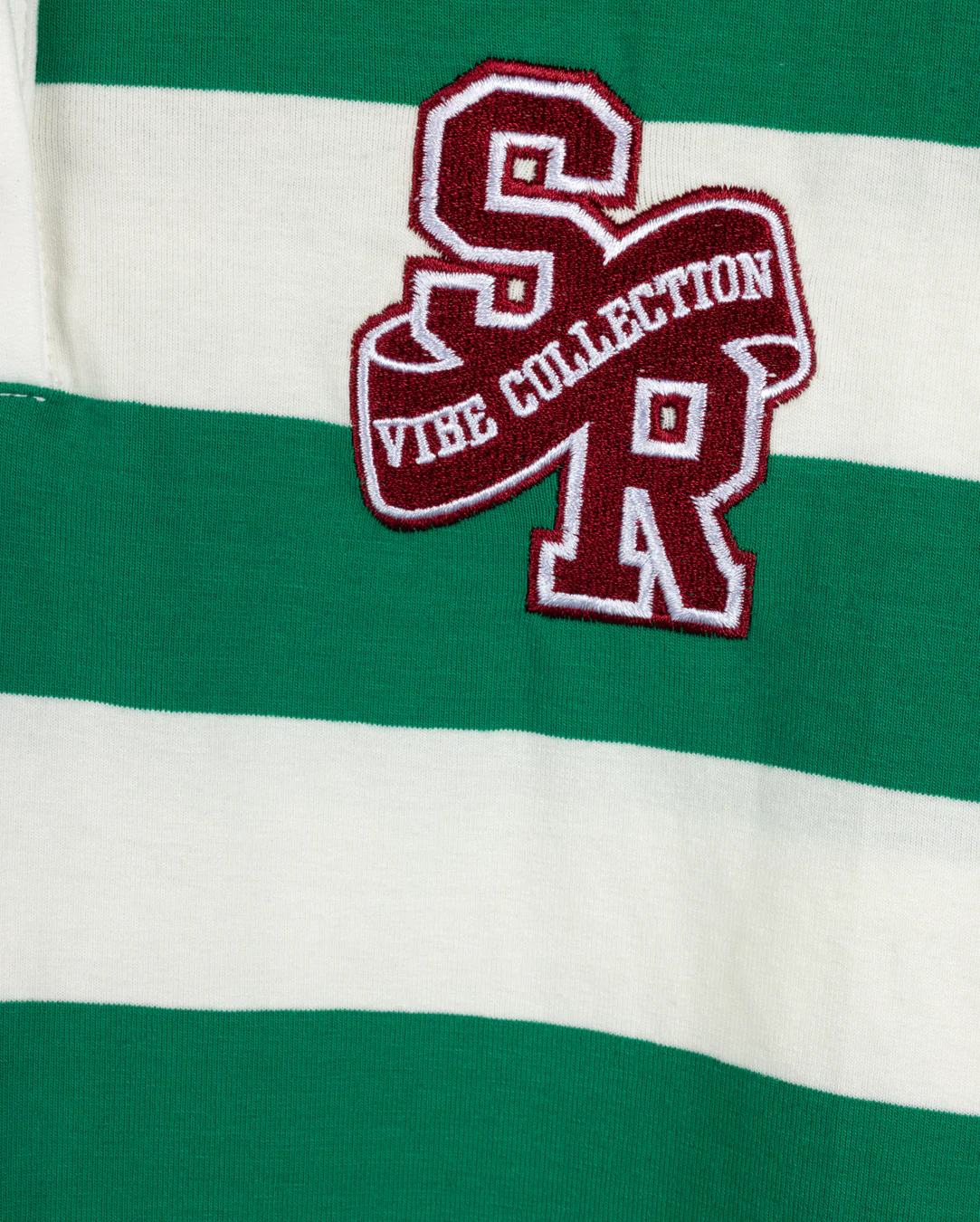 VIBE GREEN STRIPE CROP OFF SHOULDER T-SHIRT [FINAL SALE] - Image 2